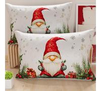 Petti Artesanos Italianos - Par de Microfibra de 50x80 cm, Fundas de Almohada Navideñas, Cojines Decorativos Navideños Dormitorio, Juego de 2 Fundas de Cojín, Funda de Almohada Gnomo 01