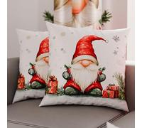 Petti Artesanos Italianos - Par de Microfibra de 65x65 cm, Fundas de Almohada Navideñas, Cojines Decorativos Navideños Dormitorio, Juego de 2 Fundas de Cojín, Funda de Almohada Gnomo 01