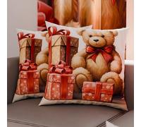 Petti Artesanos Italianos - Par de Microfibra de 65x65 cm, Fundas de Almohada Navideñas, Cojines Decorativos Navideños Dormitorio, Juego de 2 Fundas de Cojín, Funda de Almohada Osito 02