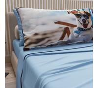 Petti Artesanos Italianos -Sábanas con Estampado de Animales y Perros en algodón con Fundas de Almohada con Estampado Digital, sábanas Individuales, Juego de Cama Individual Azul, 100%