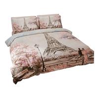 PETTI ARTIGIANI ITALIANI - Funda Nórdica 1 Plaza 160x200 cm (1 Funda de Almohada 50x80 cm incluida), Juego de Cama de Microfibra Estampado Paris - Fabricado en Italia
