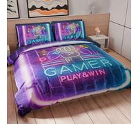 PETTI ARTIGIANI ITALIANI - Funda Nórdica 2 Plazas 240x220 cm (2 Fundas de Almohada 63x63 cm Incluidas), Juego de Cama de Microfibra Estampado Gamer - Fabricado en Italia