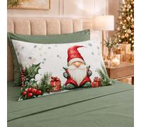 PETTI ARTIGIANI ITALIANI - Juego de Sábanas de Algodón con Fundas de Almohada de Navidad, 2 Plazas Maxi, Gnomo 01 Verde, Completo Cama Matrimonial Grande, 100% Made in Italy