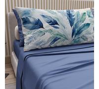 PETTI ARTIGIANI ITALIANI - Juego de Sábanas de Algodón para Cama de 1,5 Plazas con Fundas de Almohada y Sábana Bajera 120x200, Diseño Palma Azul, 100% Fabricado en Italia