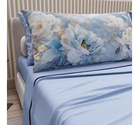PETTI ARTIGIANI ITALIANI - Juego de Sabanas de Algodon para Cama de Una Plaza y Media Francesa con Fundas de Almohada y Sábana Bajera 140x200, Diseño Floral 13 Azul Claro, 100% Fabricado en Italia