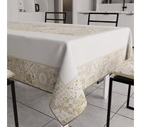 PETTI Artigiani Italiani - Mantel Antimanchas, Rectangular, para Mesa de Cocina, diseño geométrico Vietri Color Pardo, para 6 plazas (140 x 180 cm), 100% Fabricado en Italia