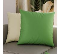 PETTI ARTIGIANI ITALIANI - Par de Fundas de Almohada 30x30 cm, Pareja de Funda de Cojín Lisas Double Face Verde Oliva Crema, 100% Microfibra Hipoalergénica