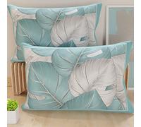 PETTI Artigiani Italiani - Par de Fundas de Almohada 40x70 cm, Pareja de Funda de Cojín Hojas Celeste, 100% Microfibra Hipoalergénica, Paquete de 2, Made in Italy