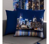 PETTI Artigiani Italiani - Par de Fundas de Almohada 45x45 cm, Pareja de Funda de Cojín New York Azul, 100% Microfibra Hipoalergénica, Paquete de 2, Made in Italy