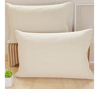 PETTI ARTIGIANI ITALIANI - Par de Fundas de Almohada 80x40 cm, Pareja de Funda de Cojín Lisas Crema, 100% Microfibra Hipoalergénica, Made in Italy