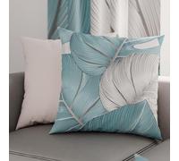 PETTI Artigiani Italiani - Par de Fundas de Almohada 80x80 cm, Pareja de Funda de Cojín Hojas Celeste, 100% Microfibra Hipoalergénica, Paquete de 2, Made in Italy