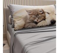 PETTI ARTIGIANI ITALIANI - Sábanas con Estampado de Animales (Gatos y Perros) en algodón con Fundas de Almohada, sábanas Individuales, Juego de Cama Individual Gris Claro, 100%