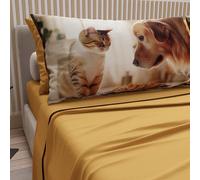 PETTI ARTIGIANI ITALIANI - Sábanas con Estampado de Animales (Gatos y Perros) en algodón con Fundas de Almohada Estampado Digital, Juego de sábanas Individuales, Color Amarillo, 100%