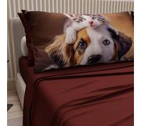 PETTI ARTIGIANI ITALIANI - Sábanas con Estampado de Animales (Gatos y Perros) en algodón con Fundas de Almohada, sábanas francesas tamaño Queen, Juego de Cama Burdeos tamaño Queen