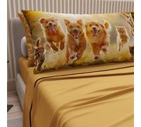 PETTI ARTIGIANI ITALIANI - Sábanas con Estampado de Animales (Gatos y Perros) en algodón con Fundas de Almohada Digital, sábanas tamaño Queen francesas, Juego de Cama Queen Amarillo