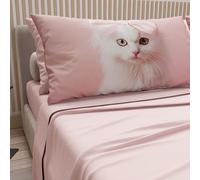 PETTI ARTIGIANI ITALIANI - Sábanas con Estampado de Animales y Gatos en algodón con Fundas de Almohada Digital, Juego de sábanas Dobles, Juego de Cama Doble en Rosa empolvado, 100%