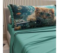 PETTI ARTIGIANI ITALIANI - Sábanas con Estampado de Animales y Gatos en algodón con Fundas de Almohada Digital, sábanas Individuales, Juego de Cama Individual Color Turquesa, 100%