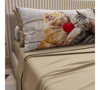 PETTI ARTIGIANI ITALIANI -Sábanas con Estampado de Animales y Gatos en algodón con Fundas de Almohada con Estampado Digital, sábanas Maxi Dobles, Juego de Cama Doble Gris Paloma, 100%