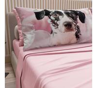 PETTI ARTIGIANI ITALIANI - Sábanas con Estampado de Perros en algodón con Fundas de Almohada de Estampado Digital, Juego de sábanas Individuales, Color Rosa, 100%