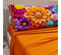 PETTI ARTIGIANI ITALIANI - Sábanas de algodón con Fundas de Almohada con Estampado Digital, sábanas Individuales, Juego de Cama Individual, Estampado Floral Naranja, 12 Unidades, 100%