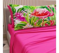 PETTI ARTIGIANI ITALIANI - Sábanas de algodón con Fundas de Almohada con Estampado Digital, sábanas tamaño Queen, Juego de Cama tamaño Queen, Flamingo Fuchsia, 100%