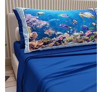 PETTI ARTIGIANI ITALIANI - Sábanas de algodón con Fundas de Almohada con impresión Digital, una Plaza y Media Francesa, Juego de sábana encimera y Bajera con Esquinas, Azul eléctrico, 100% Made in