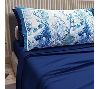 PETTI ARTIGIANI ITALIANI - Sábanas matrimoniales de algodón con Fundas de Almohada de impresión Digital, para Cama de Matrimonio, Juego de sábana encimera y Bajera con Esquinas, Azul eléctrico, 100%