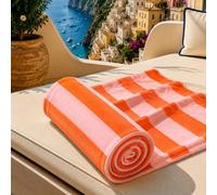 PETTI ARTIGIANI ITALIANI - Toalla de Playa de Microfibra, Toalla para la Playa o la Piscina, Toalla para Tumbona, Grande (90 x 180 cm), Rayas Rosas y Naranjas.