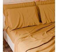 Petti Italian Artisans - Juego de sábanas de 4 Piezas para Cama Doble Maxi, Juego Completo de Cama con sábana encimera, sábana Bajera Ajustable y 2 Fundas de Almohada, sábanas de Color Amarillo Ocre