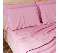 PETTI Italian Artisans - Juego de sábanas de 4 piezas para cama doble maxi, juego completo de cama con sábana encimera, sábana bajera con esquinas elásticas y 2 fundas de almohada. Sábanas rosa claro.