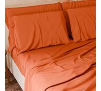 Petti Italian Artisans - Juego de sábanas de 4 Piezas para Cama Doble Maxi, Juego Completo de Cama con sábana encimera, sábana Bajera con Esquinas elásticas y 2 Fundas de Almohada. Sábanas Naranjas.