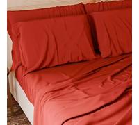 Petti Italian Artisans - Juego de sábanas de 4 Piezas para Cama Doble Maxi, Juego de Cama Completo con sábana encimera, sábana Bajera con Esquinas elásticas y 2 Fundas de Almohada. Sábanas Rojas.