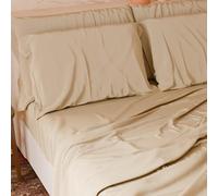 PETTI Italian Artisans - Juego de sábanas de 4 piezas para cama doble maxi, juego de cama completo con sábana encimera, sábana bajera con esquinas elásticas y 2 fundas de almohada. Sábanas color beige