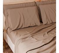 PETTI Italian Artisans - Juego de sábanas de 4 piezas tamaño Queen francés, juego de cama completo con sábana encimera, sábana bajera con esquinas elásticas y 2 fundas de almohada, sábanas color barro
