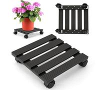 Peviasot Soporte para plantas cuadrado de WPC, 30 x 30 cm, soporte estable para plantas con ruedas y freno de estacionamiento, resistente a la intemperie, soporta hasta 80 kg aprox. para interior y