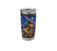 Pez lucioperca con gafas de bandera de Estados Unidos Arte americano Vaso térmico de acero inoxidable de doble pared
