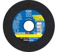 PFERD Caja de discos de corte de 1,0 mm - 10 discos de corte 115 x 1,0 x 22,23 mm en práctica lata, 69121067 - para un alto rendimiento de separación y una sólida vida útil en acero y acero inoxidable