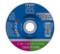 PFERD Disco de desbaste E, 2 unidades, 125 x 7,2 x 22,23 mm, acodado, línea de rendimiento SG CAST+STONE, 69298075, para hierro fundido y aleaciones de aluminio duras