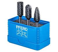 PFERD Juego de brocas fresadoras de metal duro de alto rendimiento ALLROUND, 3 piezas, Ø 15 mm, vástago Ø 15 mm, uso universal, para trabajos gruesos, carburo de tungsteno, fundición de hierro, acero