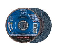 PFERD POLIFAN Disco de abanico 115 mm corindón de circonio, tamaño de grano 36, SGP STRONG STEEL, grabación X-LOCK (22,23 mm), 10 unidades - para el mayor desgaste y menor consumo de disco