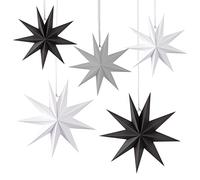 PFLYPF 5 estrellas de papel de Navidad, 2 unidades de 40 cm de diámetro, 3 unidades de 25 cm de diámetro, decoración de ventana, (blanco, negro, gris)