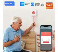 PGST Botón de Pánico WiFi para Ancianos, Dispositivos de Alerta de Caídas de Emergencia SOS, Localizador de Cuidadores, Sistema de Alarma Vital, Compatible con la Aplicación Tuya Smart 4PCS
