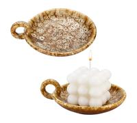 PH PandaHall 2 bandejas de cerámica vintage para velas, portavelas rústico con asa, soporte para tazas de té, velas de pilar, vasos, decoración del hogar, decoración de inauguración de la casa, 4.9 x