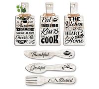 PH PandaHall 6 letreros de madera para decoración de pared de cocina, estilo cocinero, con tenedor, letreros colgantes de cocina, letrero de comedor, decoración de pared de granja con cuerda de cáñamo