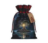 PHAYAH Bolsa de regalo de arpillera con cordón de Navidad con diseño de árbol antiguo de la sabiduría, bolsa de almacenamiento adecuada para Navidad, fiesta de cumpleaños