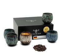 Pheniox Juego de tazas de espresso Tibet Mini | 5 piezas | 100 ml | tazas de gres de | sin asa | apto para lavavajillas | café expreso | moca | vaso para especias | regalo en diseño