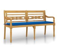 PHGTYUK Batavia Banco con cojín de madera maciza de teca de 150 cm | Cojín de madera maciza de teca azul real, reposabrazos, respaldo, 150 cm, para jardín y terraza