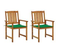 PHGTYUK Sillas de jardín de madera maciza de acacia con cojines, 2 unidades, para exteriores, sillas de madera robustas con diseño de listones y cordones de fijación, sillas rústicas con cojines de