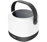 Philips Lámpara solar portátil Alula, 3000K, RGB, carga USB, IP44, blanco y negro