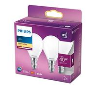 Philips Bombilla LED E14 Cristal 4,3W 2700K Luz blanca cálida Mate No regulable 2 ud